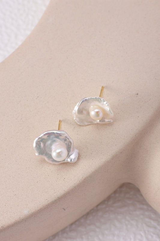 Leaf & Pearl Stud Earrings