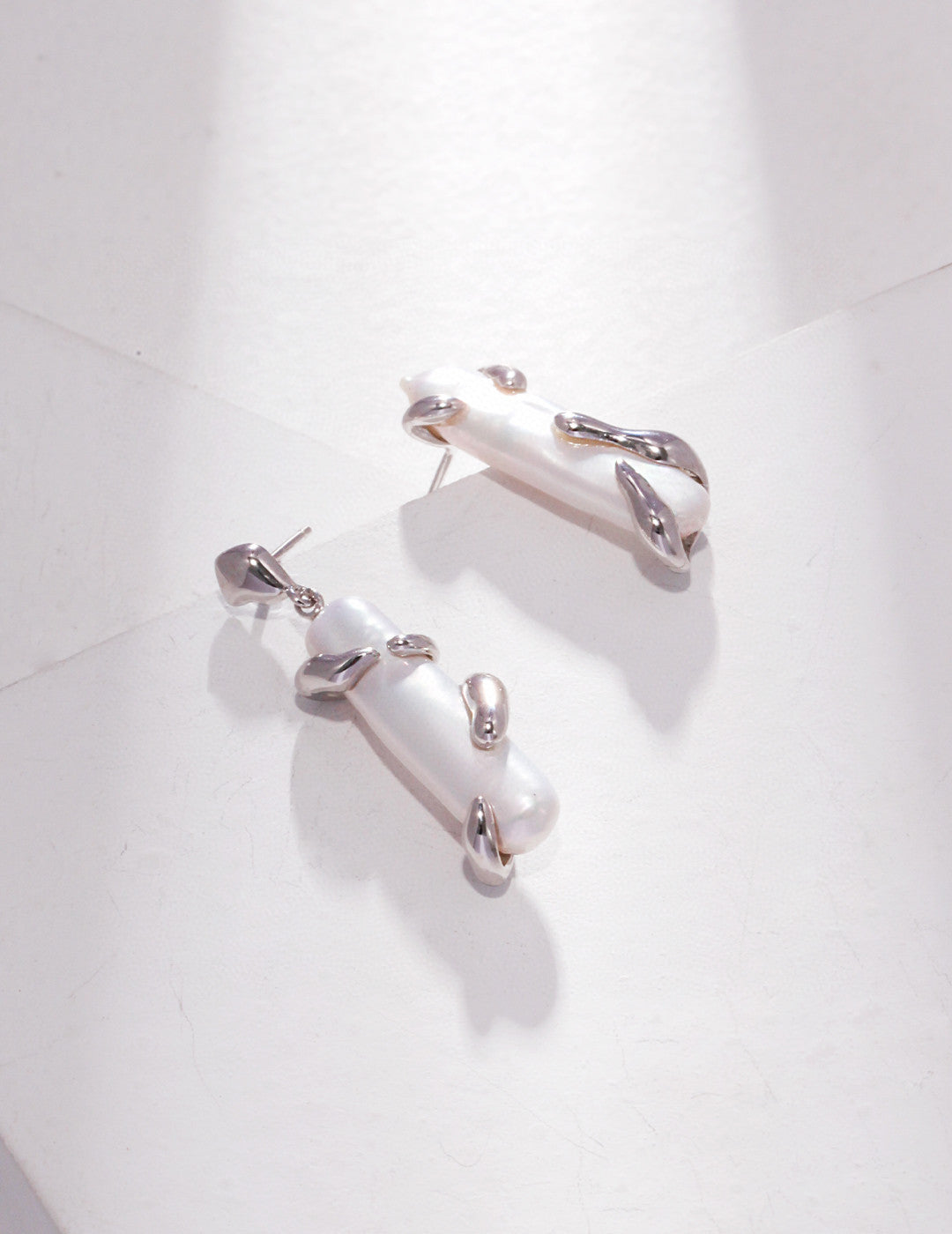 Huggie Earrings Baroque Pearl and Silver